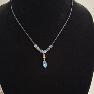 Express vintage 90s Y2K blue and antique silver bead and rhinestone necklace